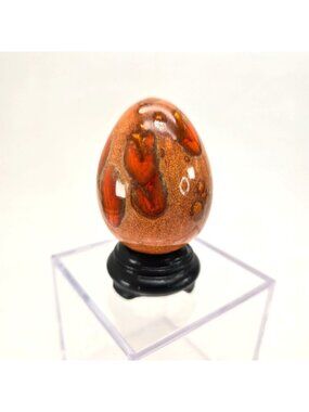 Vintage Orange Drip Glazed Egg With Stand Decorative Collectible je213